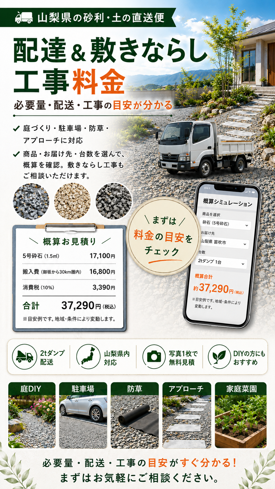 砂利・砕石の配達と敷きならし工事料金の案内
