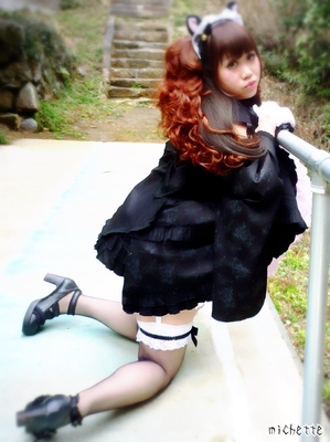 黒猫耳和風メイド コスプレ。8