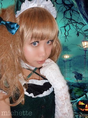 [いにしえのコスプレ写真展] ハロウィン風緑メイド コスプレ。ex.2
