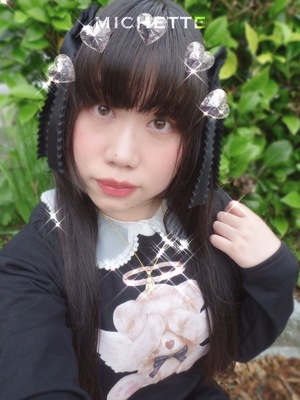天使くまﾌﾟﾘﾝﾄ柄ﾛﾝT+ﾊﾟｰﾙ付き付け襟ｽﾀｲﾙ｡4