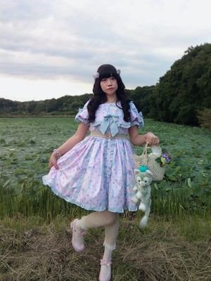モコモコリボンヘアクリップ＋ハッピードリームキティOPロリィタ。1