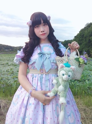 モコモコリボンヘアクリップ＋ハッピードリームキティOPロリィタ。2