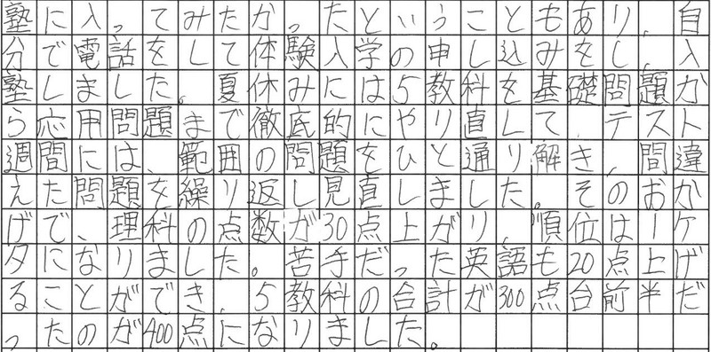 徹底的にやり直して５教科合計400点